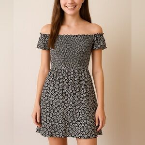 Hollister Black Floral Off-Shoulder Dress